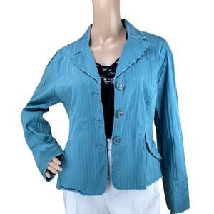 New 6 Degrees Women Blue Frayed Edge Notched Lapel Long Sleeve Blazer Jacket XL